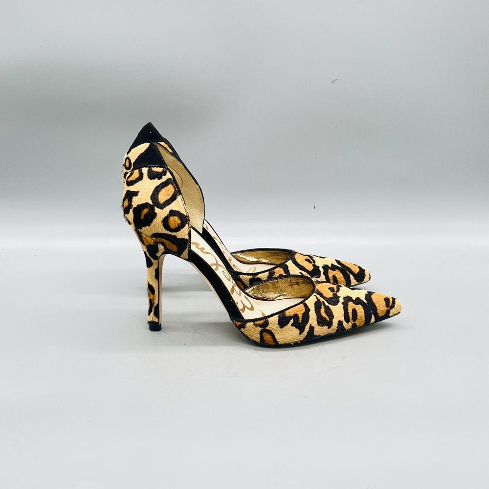 Sam Edelman Shoes Womens 7.5 Brown Leopard Calf Fur D Orsay Pointed Toe Pumps